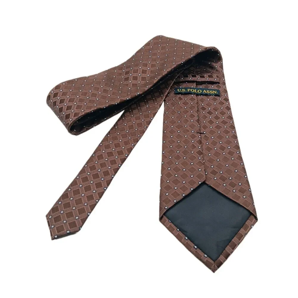 U.S. Polo Assn Silk Tie Mens 60” Brown Geometric Lattice Designer Classic New